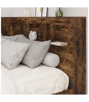 vidaXL Storage Headboard with Shelf Smoked Oak 150 cm Engineered Wood — Size: 150 x 200 cm