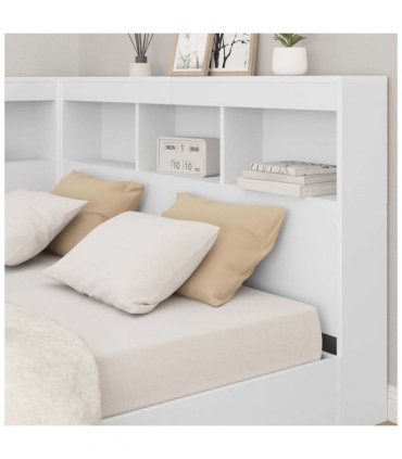 vidaXL Storage Headboard with Shelf White 120 cm Engineered Wood — Size: 120 x 200 cm