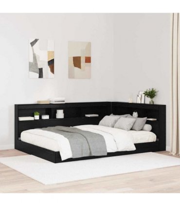vidaXL Storage Headboard with Shelf Black Oak 160 cm Engineered Wood — Size: 160 x 200 cm