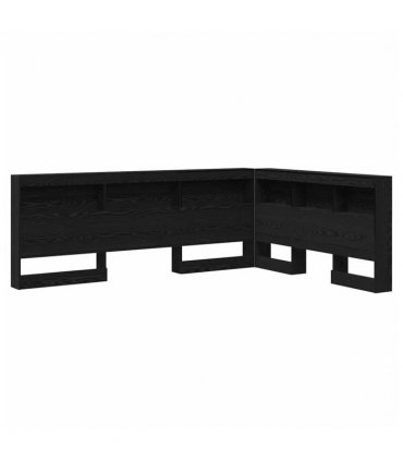 vidaXL Storage Headboard with Shelf Black Oak 160 cm Engineered Wood — Size: 160 x 200 cm