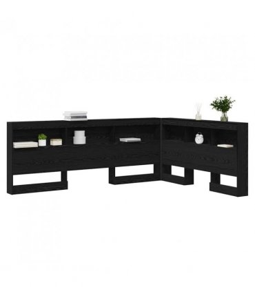 vidaXL Storage Headboard with Shelf Black Oak 160 cm Engineered Wood — Size: 160 x 200 cm