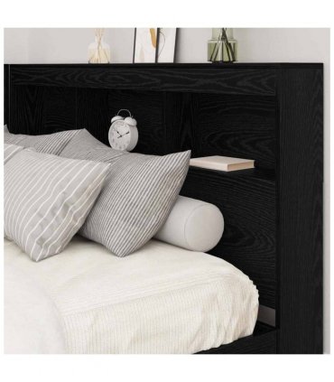 vidaXL Storage Headboard with Shelf Black Oak 160 cm Engineered Wood — Size: 160 x 200 cm