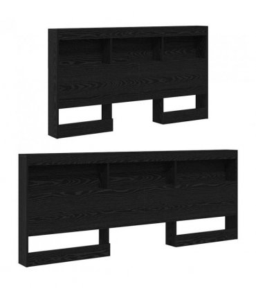 vidaXL Storage Headboard with Shelf Black Oak 160 cm Engineered Wood — Size: 160 x 200 cm