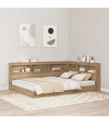 vidaXL Storage Headboard with Shelf Artisan Oak 140 cm Engineered Wood — Size: 140 x 200 cm