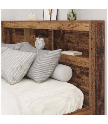 vidaXL Storage Headboard with Shelf Old Wood 160 cm Engineered Wood — Size: 160 x 200 cm