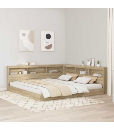 vidaXL Storage Headboard with Shelf Sonoma Oak 180 cm Engineered Wood — Size: 180 x 200 cm