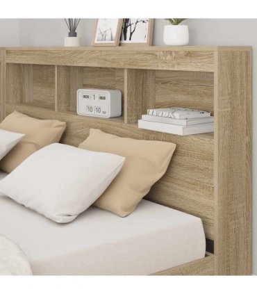 vidaXL Storage Headboard with Shelf Sonoma Oak 160 cm Engineered Wood — Size: 160 x 200 cm