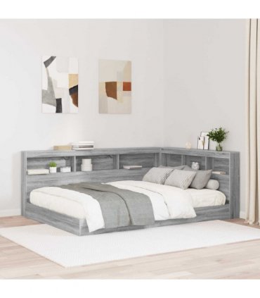 vidaXL Storage Headboard with Shelf Grey Sonoma 150 cm Engineered Wood — Size: 150 x 200 cm