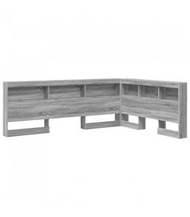 vidaXL Storage Headboard with Shelf Grey Sonoma 150 cm Engineered Wood — Size: 150 x 200 cm