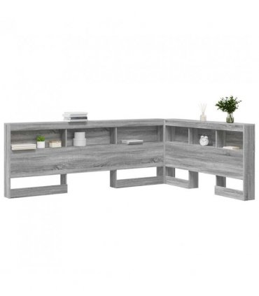 vidaXL Storage Headboard with Shelf Grey Sonoma 150 cm Engineered Wood — Size: 150 x 200 cm