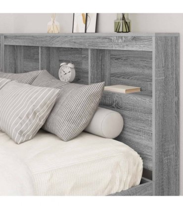 vidaXL Storage Headboard with Shelf Grey Sonoma 150 cm Engineered Wood — Size: 150 x 200 cm