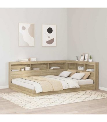 vidaXL Storage Headboard with Shelf Sonoma Oak 150 cm Engineered Wood — Size: 150 x 200 cm