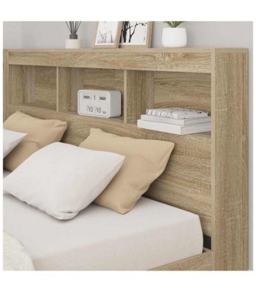 vidaXL Storage Headboard with Shelf Sonoma Oak 150 cm Engineered Wood — Size: 150 x 200 cm