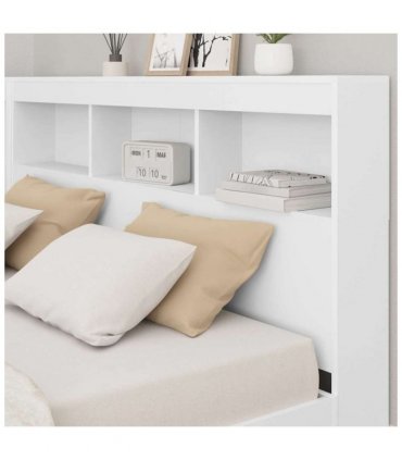 vidaXL Storage Headboard with Shelf White 150 cm Engineered Wood — Size: 150 x 200 cm