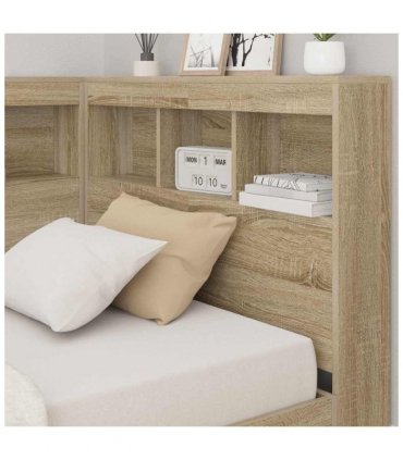 vidaXL Storage Headboard with Shelf Sonoma Oak 90 cm Engineered Wood — Size: 90 x 200 cm
