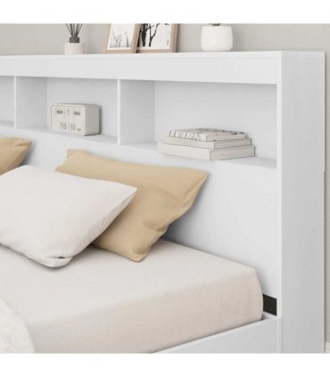 vidaXL Storage Headboard with Shelf White 180 cm Engineered Wood — Size: 180 x 200 cm