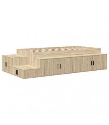 vidaXL Storage Bed Frame with Storage Sonoma Oak 80 cm Engineered Wood — Size: 80 x 200 cm