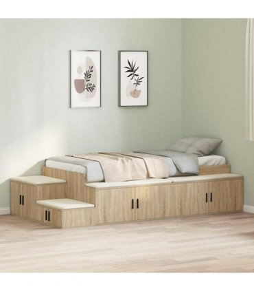vidaXL Storage Bed Frame with Storage Sonoma Oak 80 cm Engineered Wood — Size: 80 x 200 cm