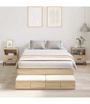 vidaXL Storage Bed Frame with Drawer Sonoma Oak 120 cm Engineered Wood — Size: 120 x 200 cm