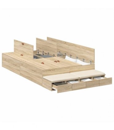 vidaXL Storage Bed Frame with Drawer Sonoma Oak 120 cm Engineered Wood — Size: 120 x 200 cm