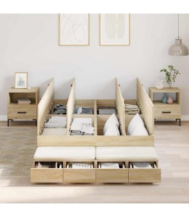 vidaXL Storage Bed Frame with Drawer Sonoma Oak 120 cm Engineered Wood — Size: 120 x 200 cm