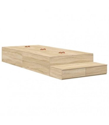 vidaXL Storage Bed Frame with Drawer Sonoma Oak 90 cm Engineered Wood — Size: 90 x 190 cm