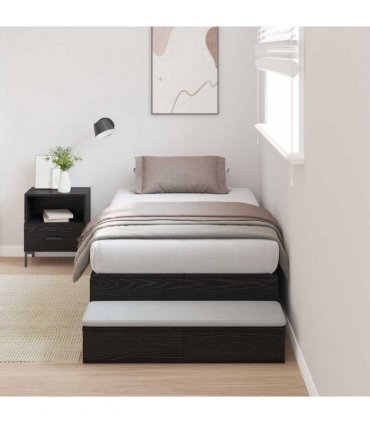 vidaXL Storage Bed Frame with Drawer Black Oak 100 cm Engineered Wood — Size: 100 x 200 cm