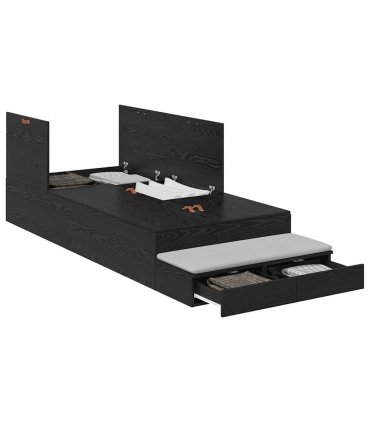 vidaXL Storage Bed Frame with Drawer Black Oak 100 cm Engineered Wood — Size: 100 x 200 cm