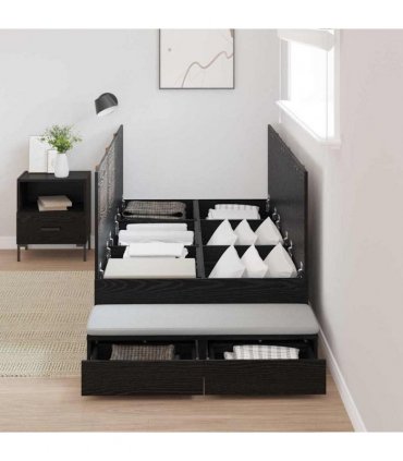 vidaXL Storage Bed Frame with Drawer Black Oak 100 cm Engineered Wood — Size: 100 x 200 cm