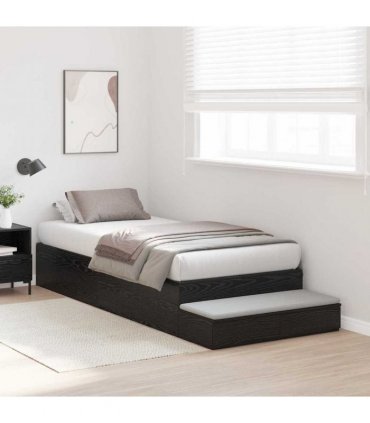 vidaXL Storage Bed Frame with Drawer Black Oak 100 cm Engineered Wood — Size: 100 x 200 cm