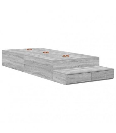 vidaXL Storage Bed Frame with Drawer Grey Sonoma 90 cm Engineered Wood — Size: 90 x 200 cm