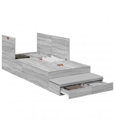 vidaXL Storage Bed Frame with Drawer Grey Sonoma 90 cm Engineered Wood — Size: 90 x 200 cm