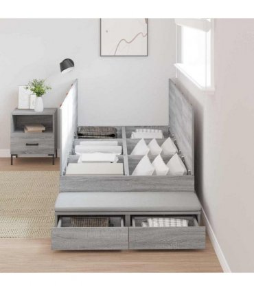 vidaXL Storage Bed Frame with Drawer Grey Sonoma 90 cm Engineered Wood — Size: 90 x 200 cm