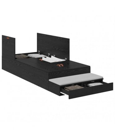 vidaXL Storage Bed Frame with Drawer Black Oak 90 cm Engineered Wood — Size: 90 x 200 cm