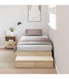 vidaXL Storage Bed Frame with Drawer Sonoma Oak 100 cm Engineered Wood — Size: 100 x 200 cm