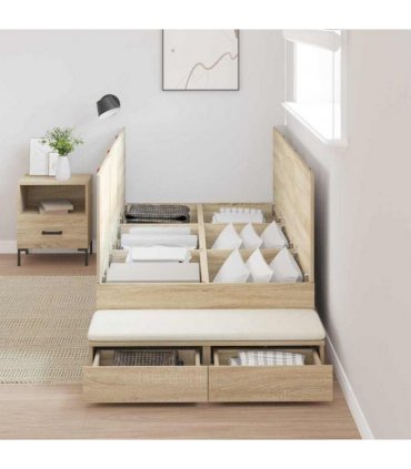 vidaXL Storage Bed Frame with Drawer Sonoma Oak 100 cm Engineered Wood — Size: 100 x 200 cm