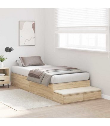 vidaXL Storage Bed Frame with Drawer Sonoma Oak 100 cm Engineered Wood — Size: 100 x 200 cm