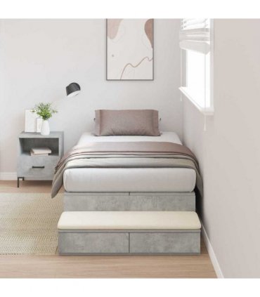 vidaXL Storage Bed Frame Concrete Grey 100 cm Engineered Wood — Size: 100 x 200 cm