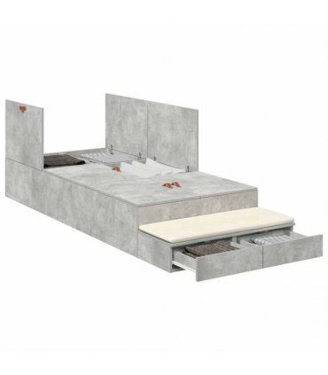 vidaXL Storage Bed Frame Concrete Grey 100 cm Engineered Wood — Size: 100 x 200 cm