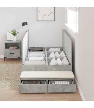 vidaXL Storage Bed Frame Concrete Grey 100 cm Engineered Wood — Size: 100 x 200 cm