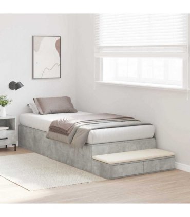 vidaXL Storage Bed Frame Concrete Grey 100 cm Engineered Wood — Size: 100 x 200 cm