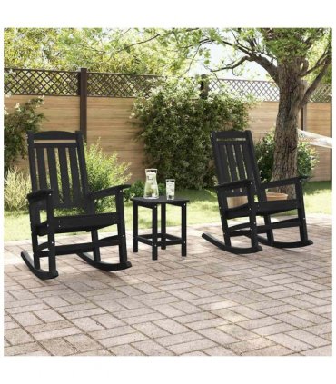 vidaXL Rocking Chair 2 pcs Black 92 x 70 x 108 cm Polyethylene — Model: without table