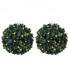 vidaXL Artificial Boxwood Balls with LED Lights 2 pcs Green 22 cm