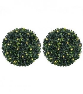 vidaXL Artificial Boxwood Balls with LED Lights 2 pcs Green 45 cm