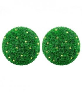 vidaXL Artificial Boxwood Balls with LED Lights 2 pcs Green 27 cm