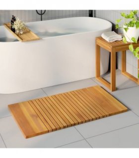 vidaXL Bath Mat Plain Brown 100 x 55 cm Solid Acacia Wood — V0671995755