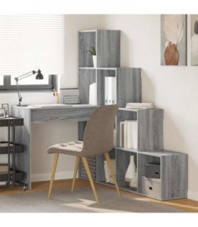 vidaXL Corner Desk with Shelf Grey Sonoma 101.5 x 149.5 x 149.5 cm