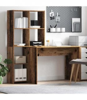 vidaXL Desk with Shelf Old Wood 138.5 x 55 x 143 cm Engineered Wood