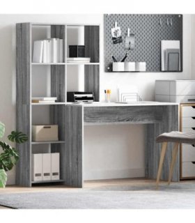 vidaXL Desk with Shelf Grey Sonoma 138.5 x 55 x 143 cm Engineered Wood