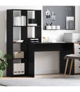 vidaXL Desk with Shelf Black Oak 138.5 x 55 x 143 cm Engineered Wood